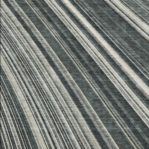 8' X 10' Black Gray And Ivory Striped Washable Area Rug With UV Protection