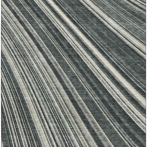 8' X 10' Black Gray And Ivory Striped Washable Area Rug With UV Protection