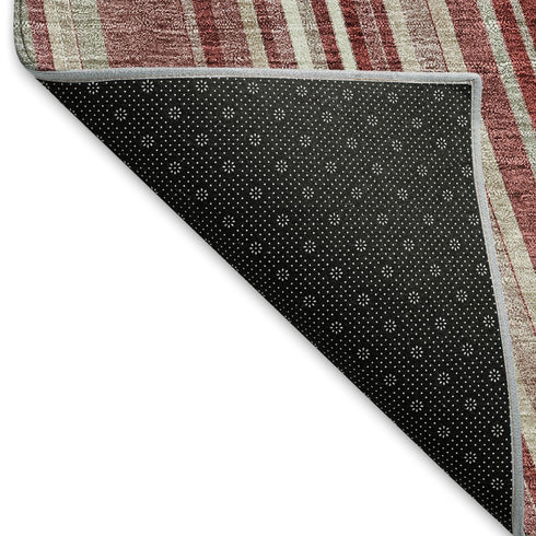 5' X 8' Burgundy Gray And Ivory Striped Washable Area Rug With UV Protection