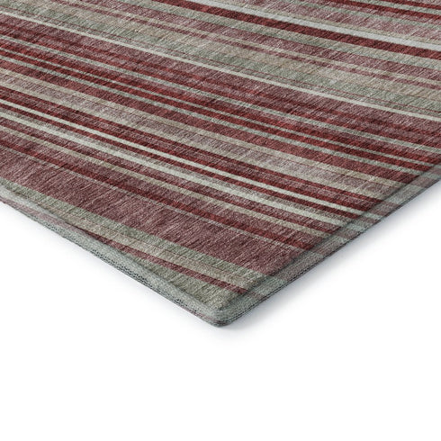 5' X 8' Burgundy Gray And Ivory Striped Washable Area Rug With UV Protection