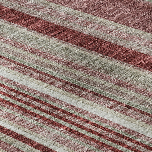5' X 8' Burgundy Gray And Ivory Striped Washable Area Rug With UV Protection