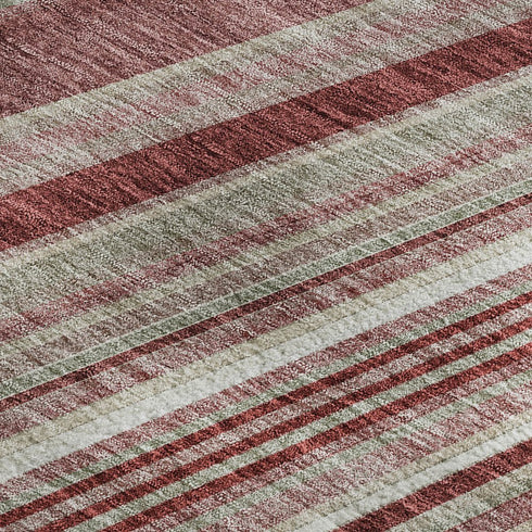 5' X 8' Burgundy Gray And Ivory Striped Washable Area Rug With UV Protection