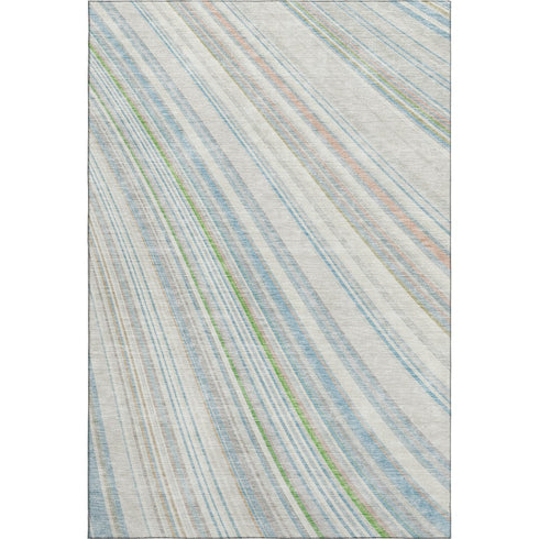 5' X 8' Ivory Green And Beige Striped Washable Area Rug With UV Protection