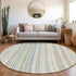 8' Ivory Green And Beige Striped Washable Round Rug With UV Protection