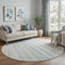 8' Ivory Green And Beige Striped Washable Round Rug With UV Protection