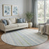 8' Ivory Green And Beige Striped Washable Round Rug With UV Protection