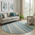 8' Sky Blue Tan And Beige Striped Washable Round Rug With UV Protection