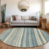 8' Sky Blue Tan And Beige Striped Washable Round Rug With UV Protection