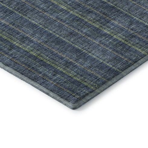 5' X 8' Blue And Green Striped Washable Area Rug With UV Protection