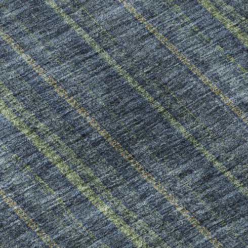 5' X 8' Blue And Green Striped Washable Area Rug With UV Protection