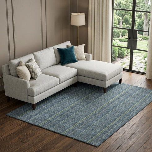 8' X 10' Blue And Green Striped Washable Area Rug With UV Protection
