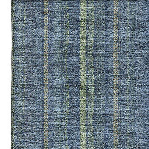 8' X 10' Blue And Green Striped Washable Area Rug With UV Protection
