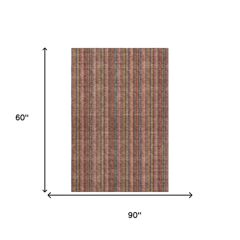 5' X 8' Blush Purple And Orange Striped Washable Area Rug With UV Protection