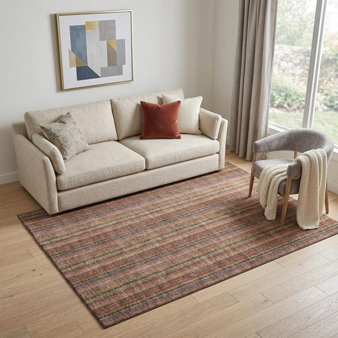 5' X 8' Blush Purple And Orange Striped Washable Area Rug With UV Protection
