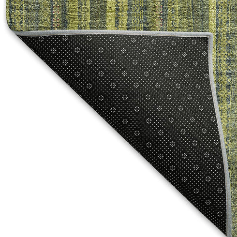 5' X 8' Olive Green And Navy Blue Striped Washable Area Rug With UV Protection