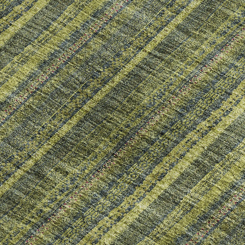 5' X 8' Olive Green And Navy Blue Striped Washable Area Rug With UV Protection