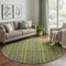 8' Olive Green And Navy Blue Striped Washable Round Rug With UV Protection