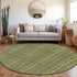 8' Olive Green And Navy Blue Striped Washable Round Rug With UV Protection
