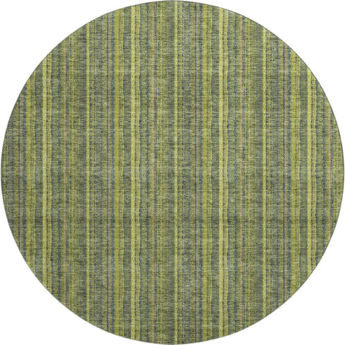 8' Olive Green And Navy Blue Striped Washable Round Rug With UV Protection