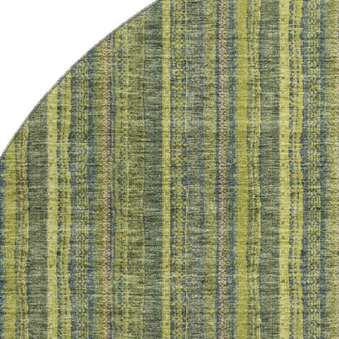 8' Olive Green And Navy Blue Striped Washable Round Rug With UV Protection