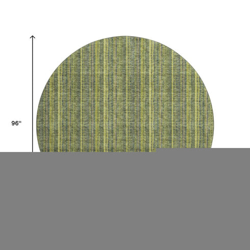 8' Olive Green And Navy Blue Striped Washable Round Rug With UV Protection