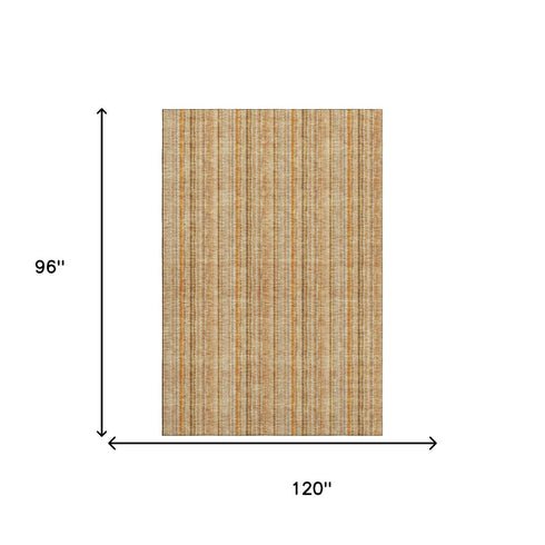 8' X 10' Peach Beige And Orange Striped Washable Area Rug With UV Protection