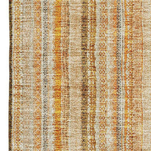 8' X 10' Peach Beige And Orange Striped Washable Area Rug With UV Protection