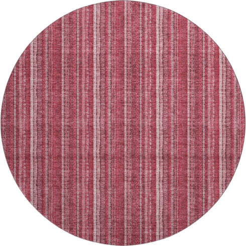 8' Pink And Ivory Striped Washable Round Rug With UV Protection