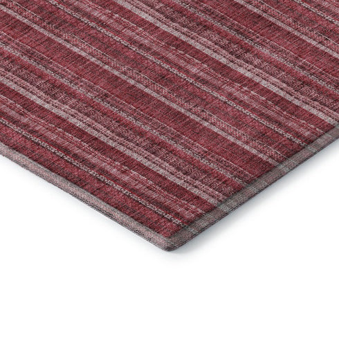 8' Pink And Ivory Striped Washable Round Rug With UV Protection
