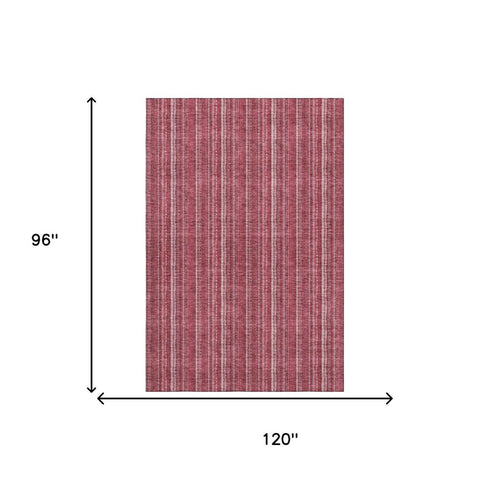 8' X 10' Pink And Ivory Striped Washable Area Rug With UV Protection