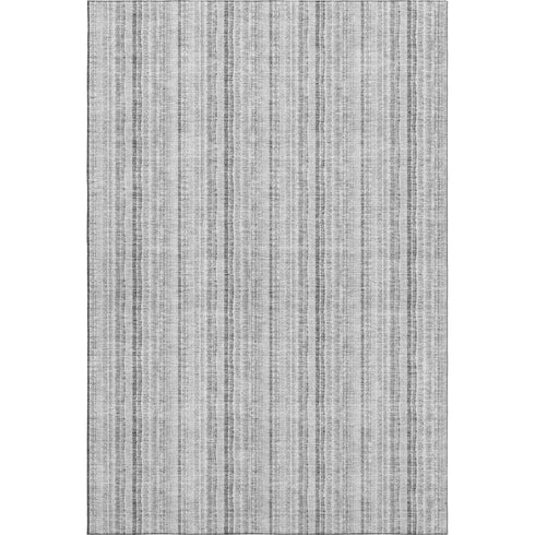 8' X 10' Silver And Gray Striped Washable Area Rug With UV Protection