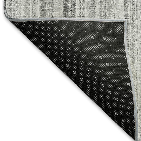 8' X 10' Silver And Gray Striped Washable Area Rug With UV Protection