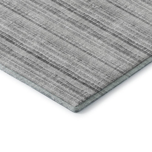 8' X 10' Silver And Gray Striped Washable Area Rug With UV Protection