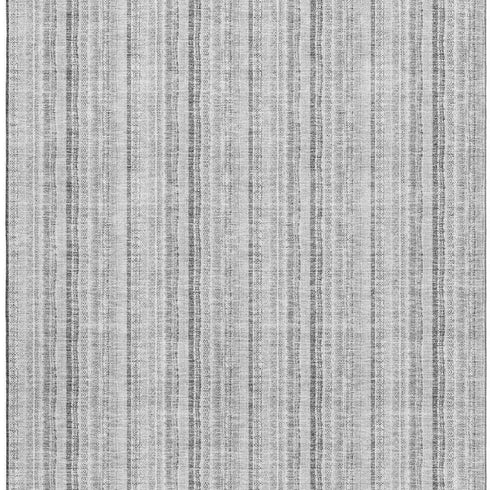 8' X 10' Silver And Gray Striped Washable Area Rug With UV Protection