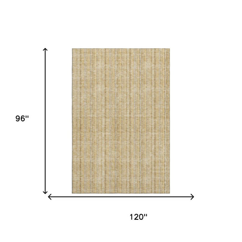 8' X 10' Wheat Gray And Gold Striped Washable Area Rug With UV Protection