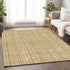 8' X 10' Wheat Gray And Gold Striped Washable Area Rug With UV Protection