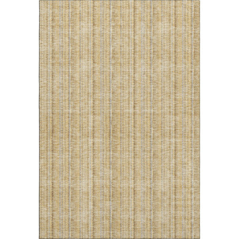 8' X 10' Wheat Gray And Gold Striped Washable Area Rug With UV Protection