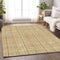 9' X 12' Wheat Gray And Gold Striped Washable Area Rug With UV Protection
