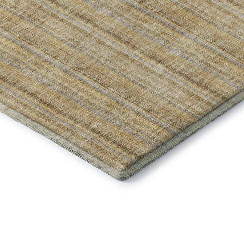9' X 12' Wheat Gray And Gold Striped Washable Area Rug With UV Protection
