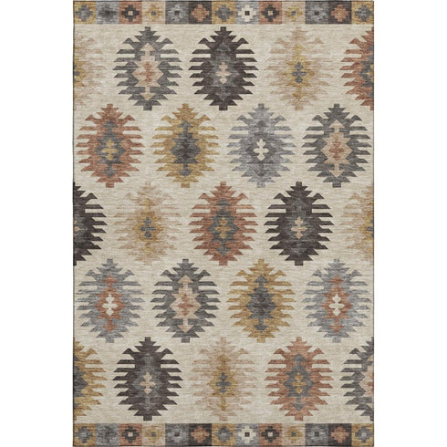 5' X 8' Beige Copper And Gold Southwestern Washable Area Rug With UV Protection