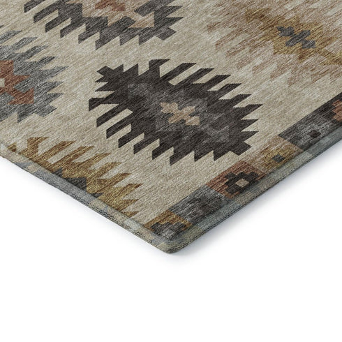 5' X 8' Beige Copper And Gold Southwestern Washable Area Rug With UV Protection