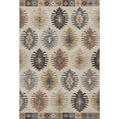 5' X 8' Beige Copper And Gold Southwestern Washable Area Rug With UV Protection