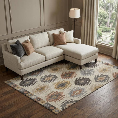 8' X 10' Beige Copper And Gold Southwestern Washable Area Rug With UV Protection