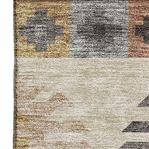 8' X 10' Beige Copper And Gold Southwestern Washable Area Rug With UV Protection
