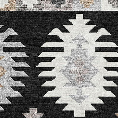 5' X 8' Black Ivory And Gray Southwestern Washable Area Rug With UV Protection