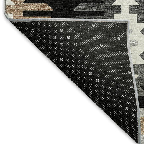 8' X 10' Black Ivory And Gray Southwestern Washable Area Rug With UV Protection