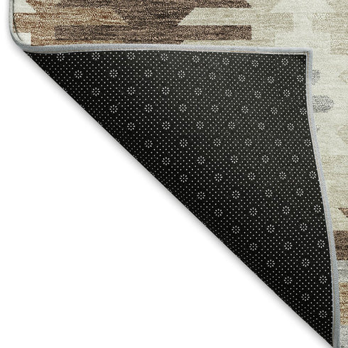 5' X 8' Brown Taupe And Ivory Southwestern Washable Area Rug With UV Protection