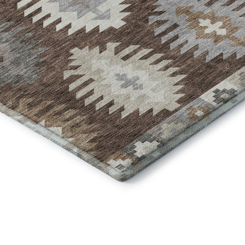 5' X 8' Brown Taupe And Ivory Southwestern Washable Area Rug With UV Protection