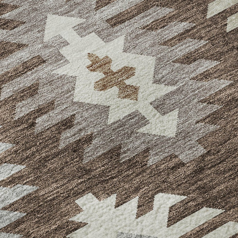 5' X 8' Brown Taupe And Ivory Southwestern Washable Area Rug With UV Protection