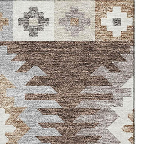 5' X 8' Brown Taupe And Ivory Southwestern Washable Area Rug With UV Protection